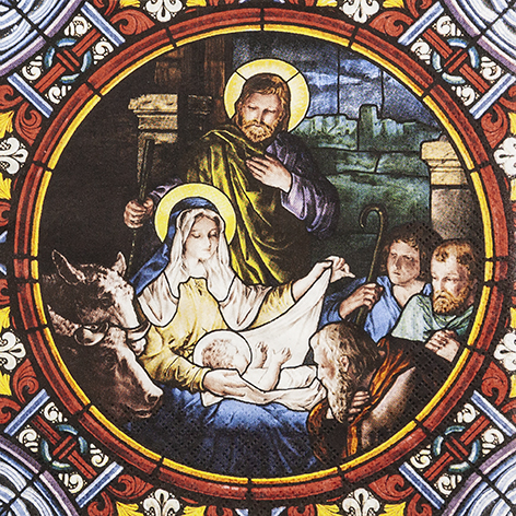 Serviette: Glasbild Krippe, Stall aus Bethlehem, Jesus Geburt, Weihnachten